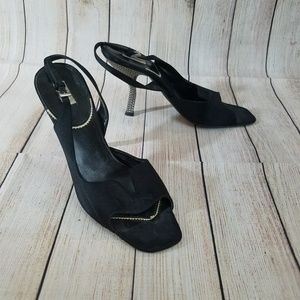 PRADA Shoes Black Leather Strappy Heels Size 40